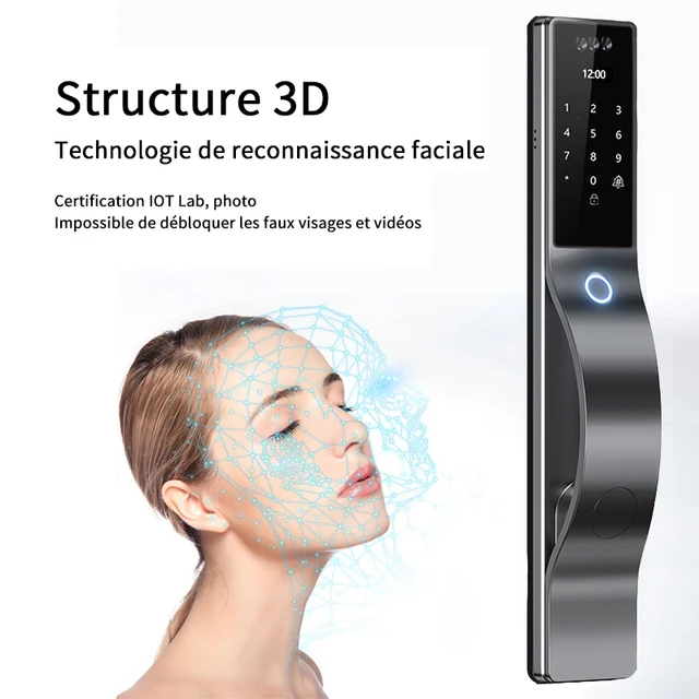 Tuya Wifi 3D Facial Recognition App Password Fingerprint Card Portable Visual Doorbell Monitoring Camera Electronic Door Lock 4