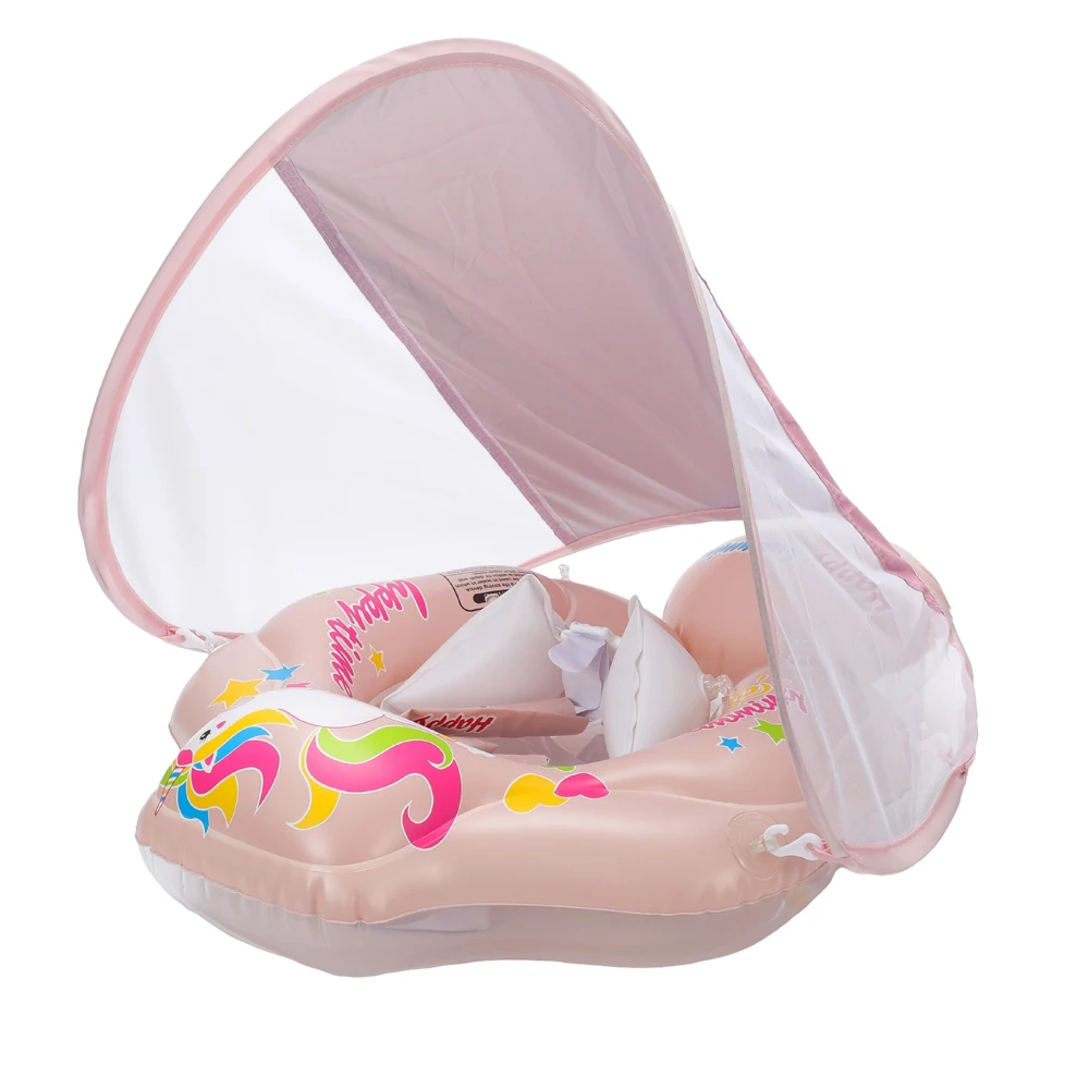 Baby Swim Float Baby Pool Float Inflatable Swimming Ring Toddler Pool Swim Trainer with Bottom Seat Sun Canopy swimming ring swimming pool float swimming float seat