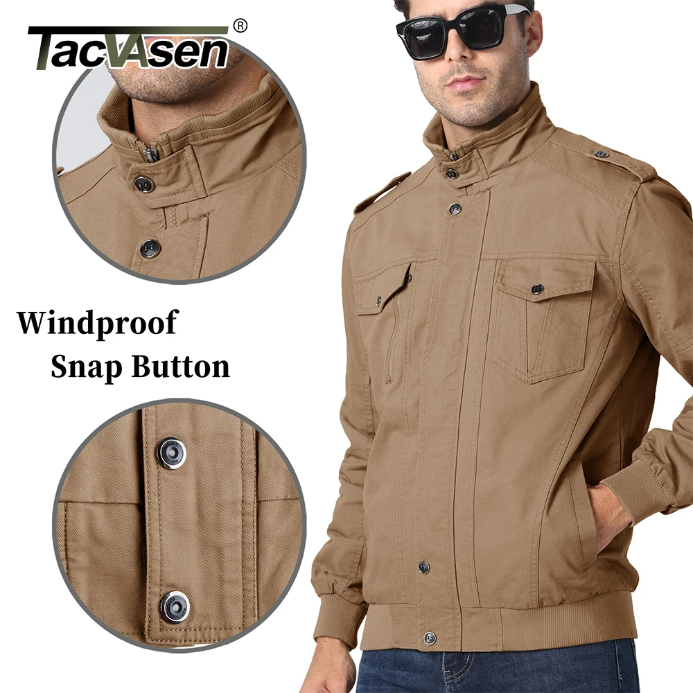 TACVASEN Full Zip Retro Jacket with zipper Pocket Mens Bomber