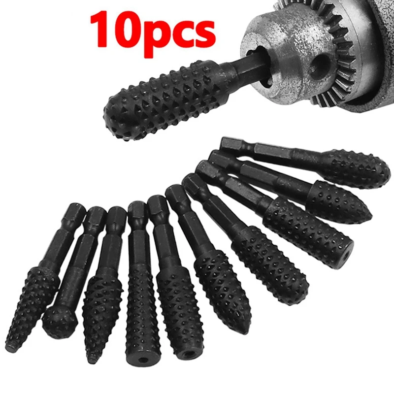 10Pcs Rotary Rasp File Set 1/4 Inch Hex Shank Rotary Burrs For Wood Carving Easy Install