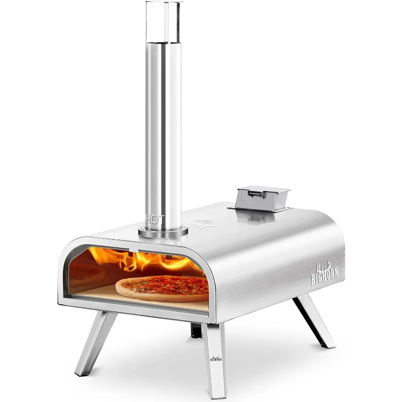 BIG HORN OUTDOORS 16 Inch Wood Pellet Burning Pizza Oven Pellet Pizza Stove,Portable Stainless Steel