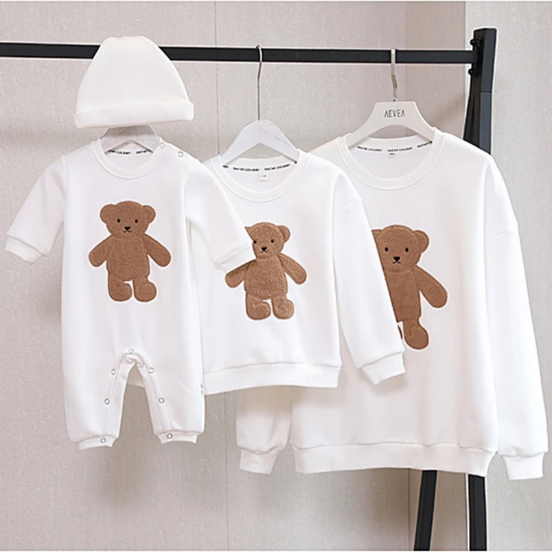 

Spring Autumn Sweater Family Matching Outfits Embroidery Cartoon Mother Kids Long Sleeved Pullover Tops Clothes
