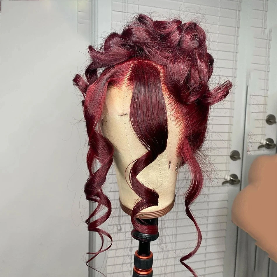 

Burgundy Preplucked Wine Red 180%Density Glueless Body Wave Lace Front Wig For Black Women BabyHair Daily Cosplay 99j