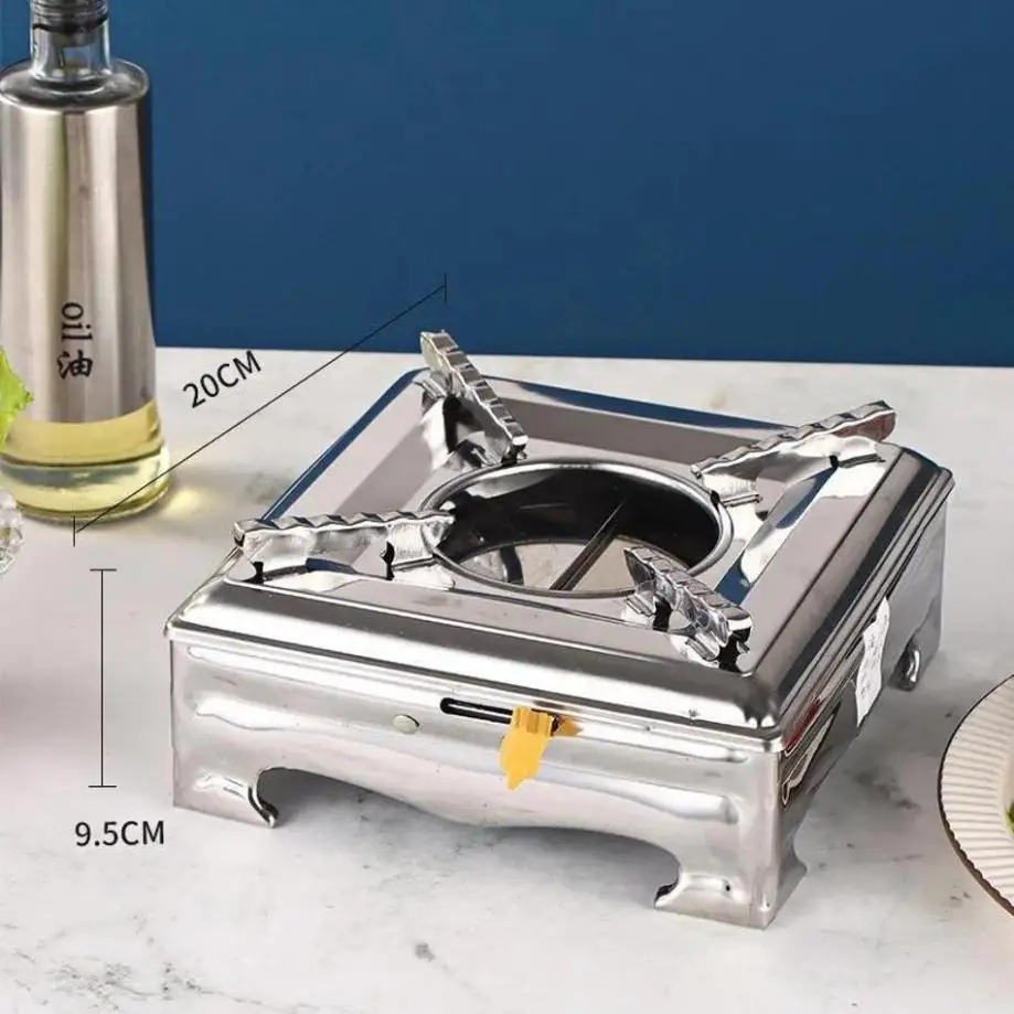 1Pcs Alcohol Furnace Solid Liquid Stainless Steel Hot Pot With Lid Dry Pot Household Restaurant Dormitory Commercial Alcohol Pot