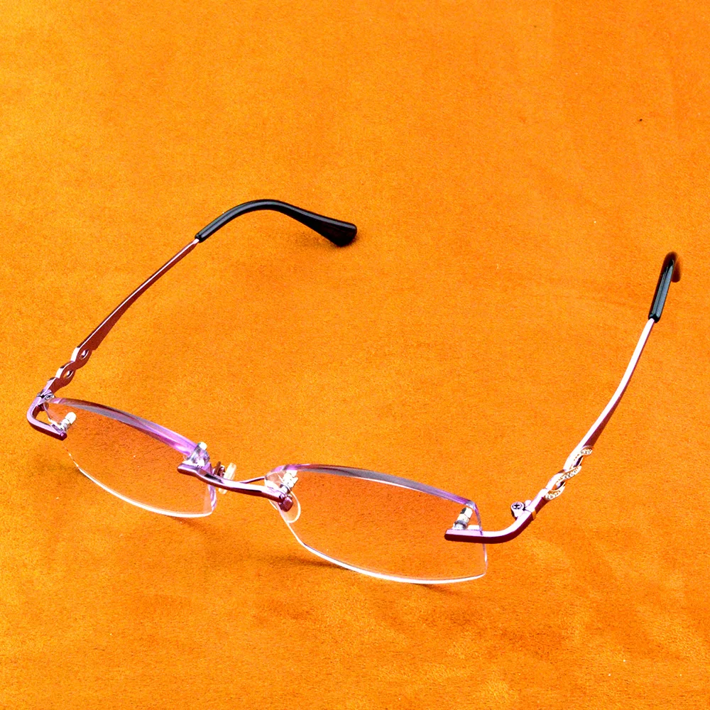 

Rectangle Purple Frame Rimless Light Spectacles Multi-coated Red Lenses Fashion Reading Glasses +0.75 To +4