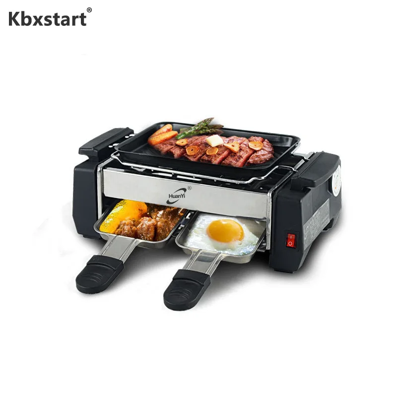 Griglia Per Barbecue Antiaderente Da 1000W Griglia Per Raclette Elettrica Per 2 Coppie Griglia Per Barbecue Senza Fumo Per Famiglie Piastra Elettrica 