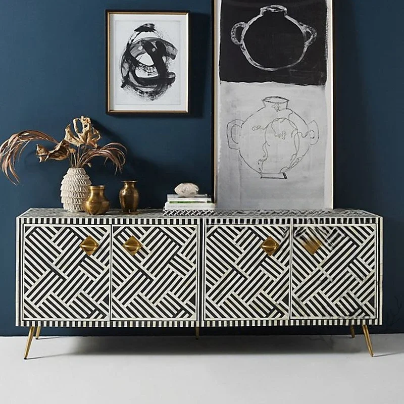 European neo-classical solid wood TV cabinet Mediterranean simple modern sideboard American luxury hand-painted bedroom hall