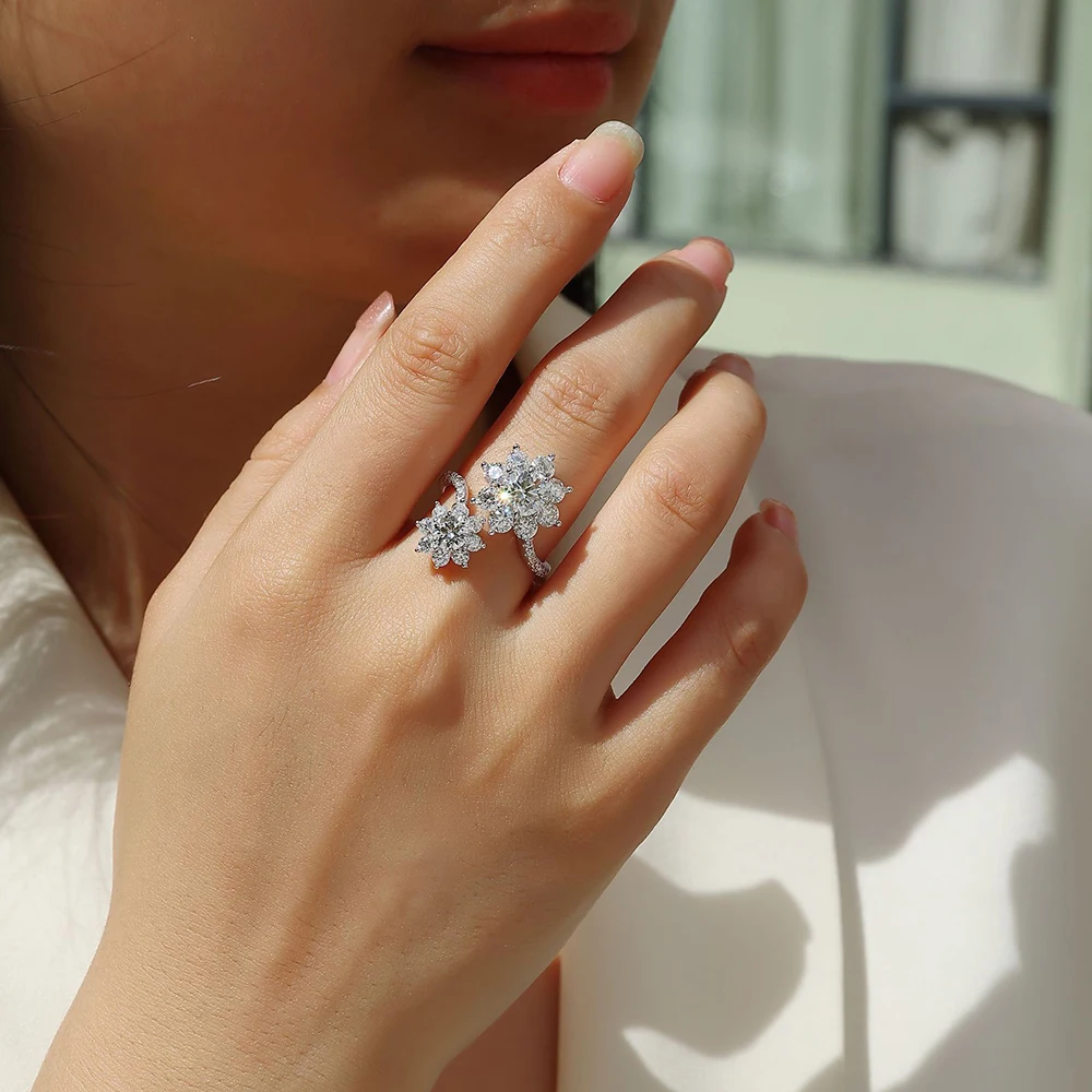 Sunflower Full Moissanite Engagement Rings For Women 925