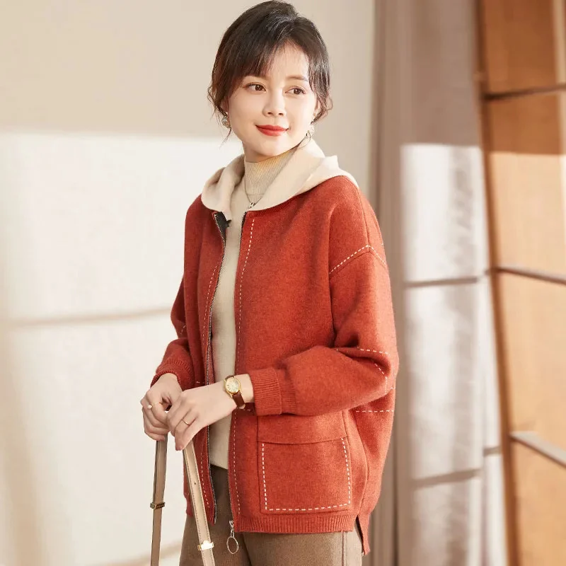 

Mom's Temperament Hoodies Coat In Spring Autumn 2023 New Joker Fashion Pure Colour Short Outer Knitted Cardigan Coat Jacket