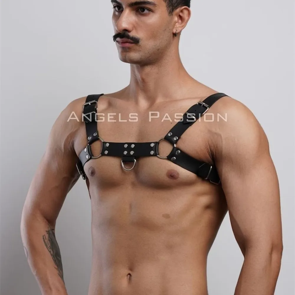 

Gay Rave Harness Men Adjustable Fetish Exotic Tanks PU Leather Bondage Cage Strap Male Lingerie Belt Rave Gay Chest Costumes