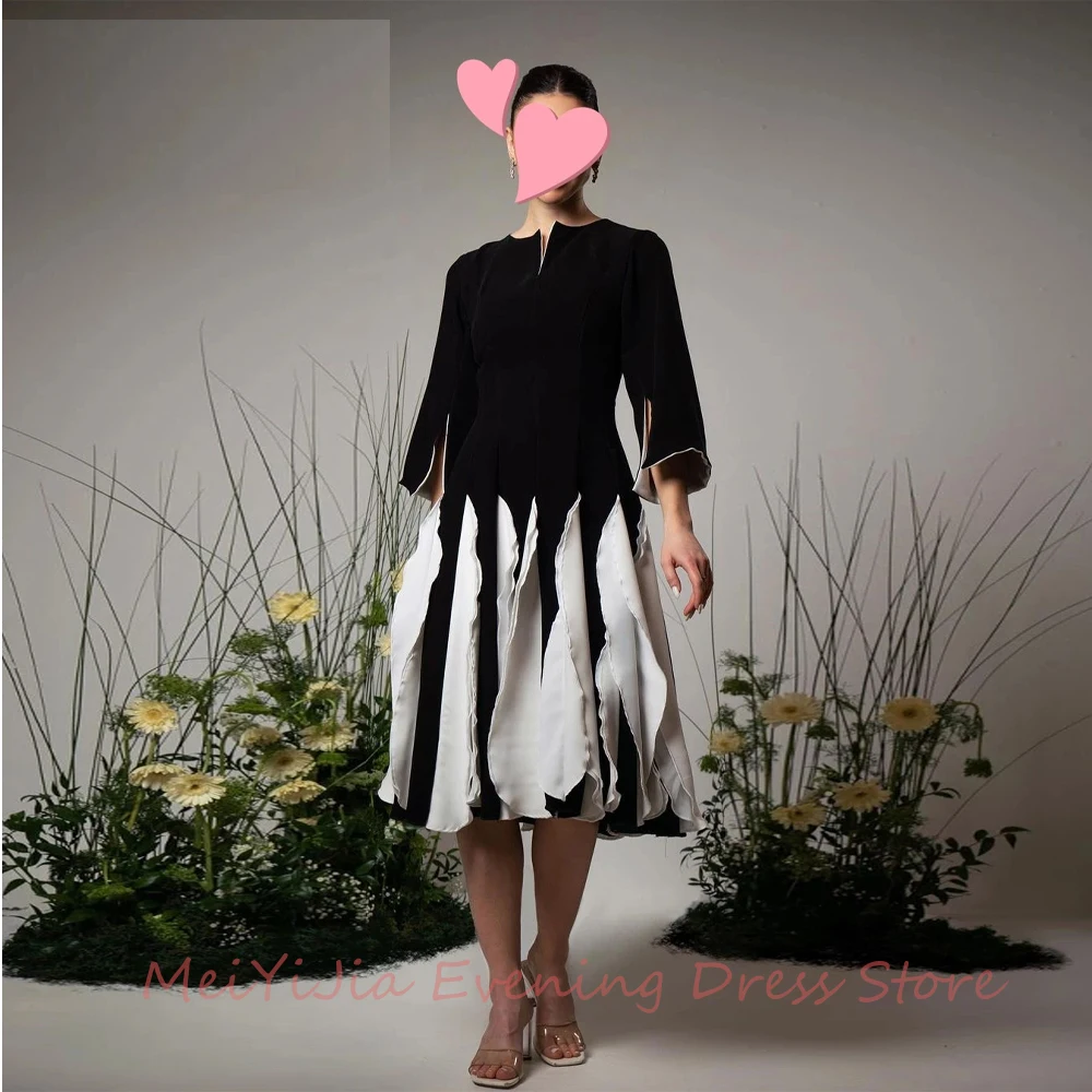 

Simple Satin O-Neck A-Line Piping Pleats Half-Sleeves Knee-Length Saudi Arabia Sexy Evening Birthday Club Outfits Summer 2024