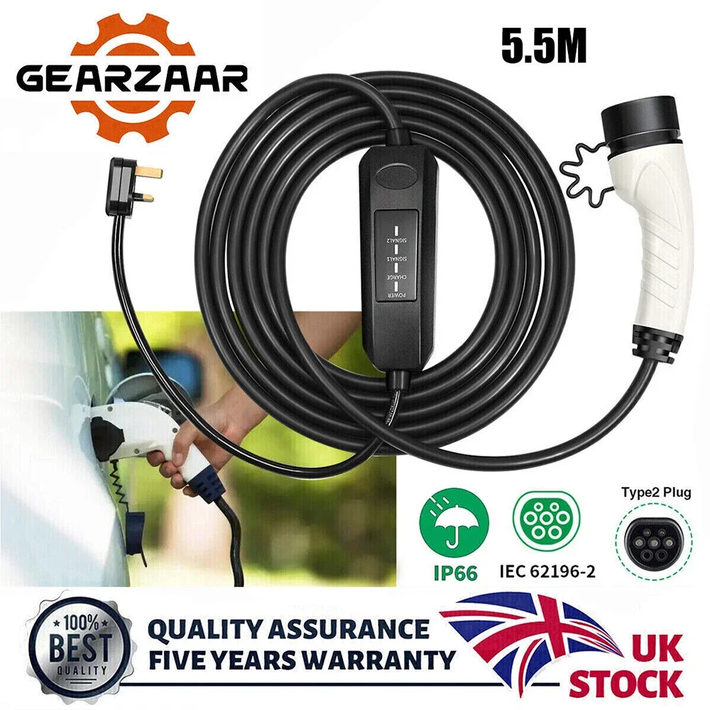 Cavo Di Ricarica Mobile Ev 5.5M Tipo 2 Spina Uk 3 Pin 13A Wallbox Per Caricabatteria Da Auto Per Veicoli Elettrici Portatile Con Borsa Per Il Trasport