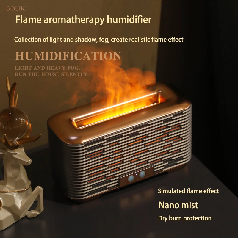 

Air Humidifier 3D Simulation Flame Humidifier Rechargeable Desktop Spray Diffuser USB Timeable Essential Oil Diffuser Office