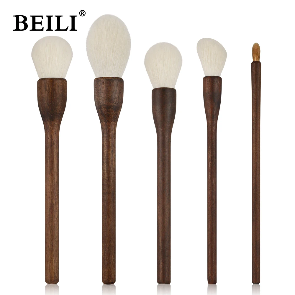 

BEILI Natural Walnut wood handle Makeup Brushes Set Powder Contour 5 pcs A Class Goat Hair Luxury Makeup Brushes Beauty Tool
