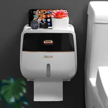 1pc Toilet Roll Paper Holder Double Layer Large Capacity Storage Box Wall Mounted Waterproof Tissue Box Bathroom Accessories 1