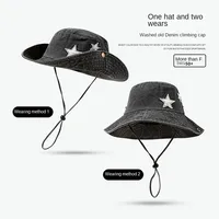 Summer Retro Flippable Edge Five Star UV Cowboy Bucket Hat Baby Hat for Girls Boys Kids Panama Outdoor Children Fisherman's Cap 2