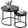 Round Nesting Coffee Table Side Set of 2 End Tables for Living Room Bedroom Balcony,Faux Marble Wooden Table 23.6IN Accent Large 1