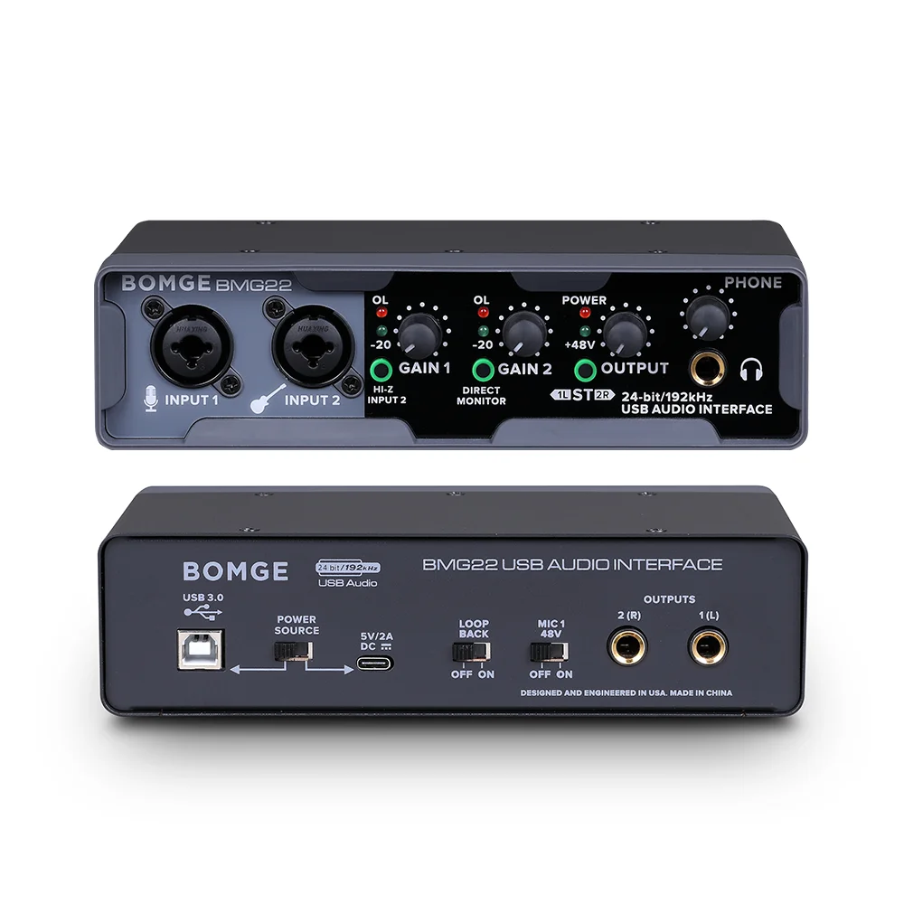 BOMGE USB Audio Interface 24 bit/192 kHz With XLR Phantom Power