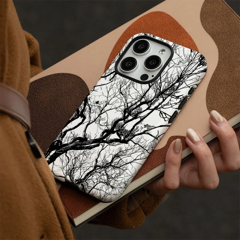 Artistic Branch Shockproof Bumper Phone Case with 2-in-1 Film Shell