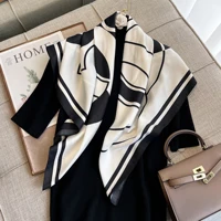 New 2024  Fashion Print Brand Scarves Twill Silk Square 90*90 Scarves Neckerchief Women Shawls Luxury Design Hijab Scarf 5