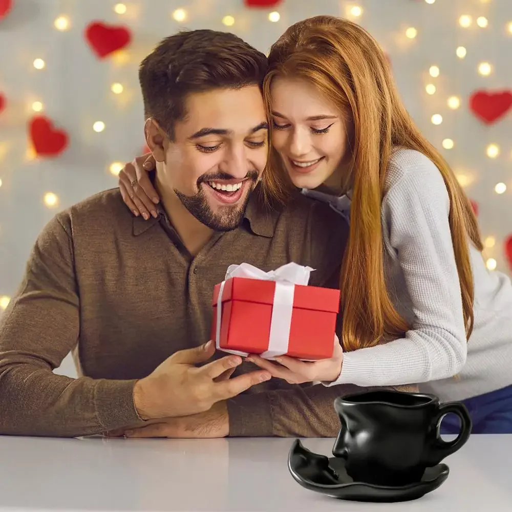 260ml Ceramic Coffee Mug New Metallic Touching Face Creative Ceramic Kiss Beauty Espresso Cup Holiday Drinkware Gifts 1set