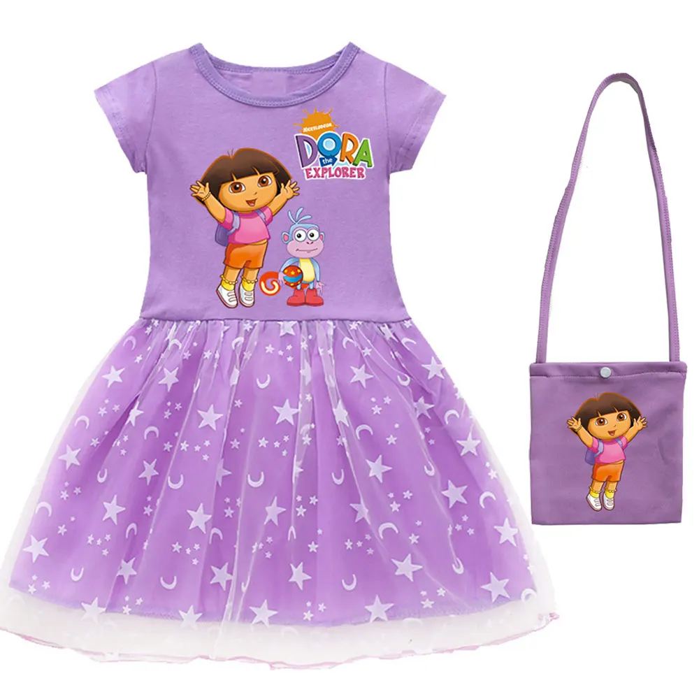 New Summer Girls Dora Dress Birthday Party Princess Dress Halloween Christmas Costume Children Toddler Children Dresses