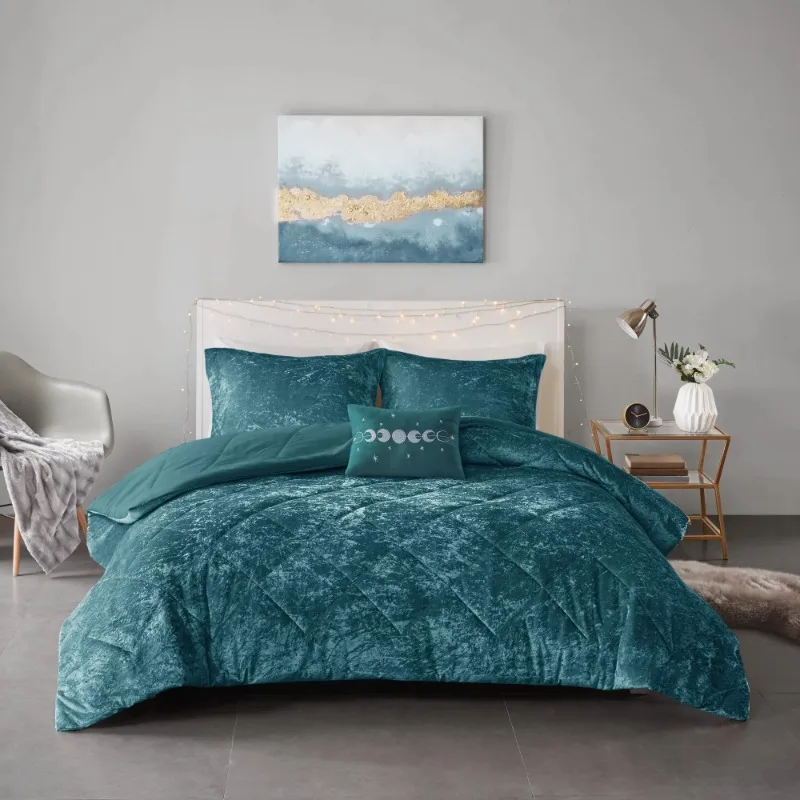 

Home Essence Alyssa Diamond Quilted Teal Velvet 4 Piece Comforter Set, Full/Queen