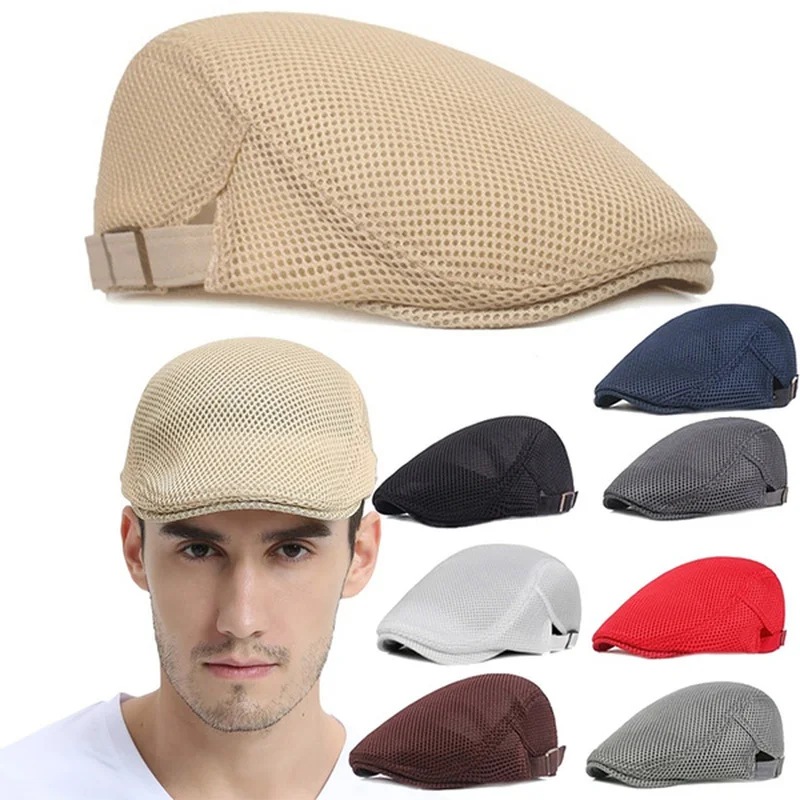 Beret Hat Breathable Hat Newsboy Cap Newsboy Hat Casual Hat Woolen Beret Men Summer Hats Breathable Mesh Caps Outdoor Sun Hats Flat Cap Adjustable Caps For Father Gift