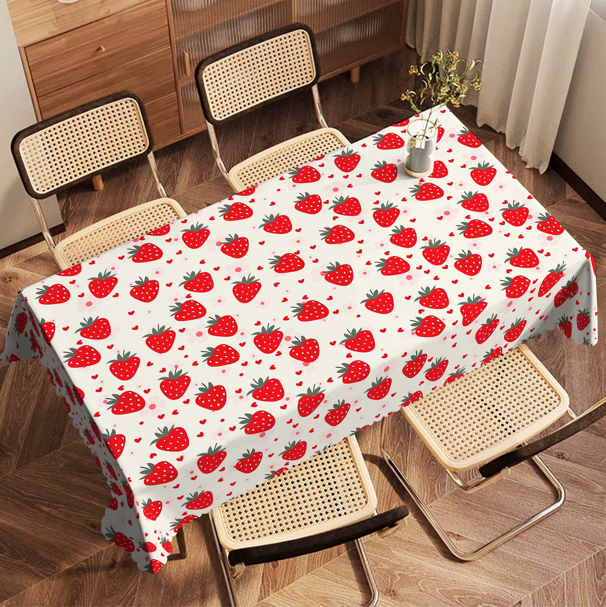 Tovaglia rettangolare con fragola vibrante da 1 pezzo: cucina decorativa perfetta per la casa, feste, primavera, estate e celebrazioni natalizie 3