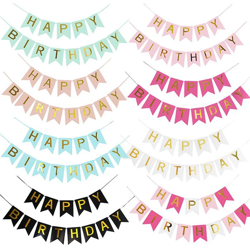 Party Decorations Birthday Banner Candy Bar Fishtail String Flag Pink Golden Banner Wedding Decorative For DIY Making Kids Womens Mens Birthday Party Decor Tools