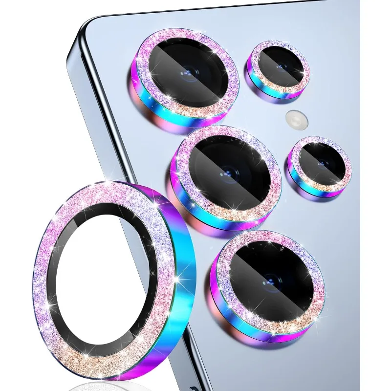 Glitter Decoration Ultra-HD Tempered Glass Camera Lens Protector with Metal Ring