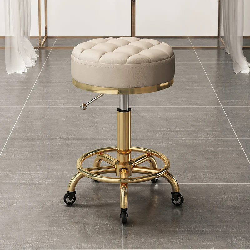 

Gold Beauty Barber Salon Hairdressing Chairs Swivel Lifting Round Stools Makeup Chair Stool with Wheels Silla Salon Furniture
