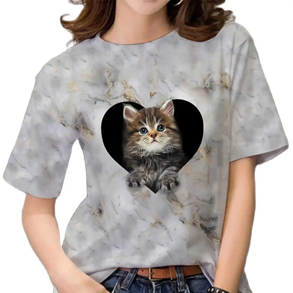 

2023 Summer T-Shirt Women 3D Printing Cute Cat Fashion Tee New Harajuku Animal T Shirt Short Sleeve Oversized Clothing