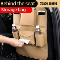 Leather Car Seat Back Organizer Universal Backseat Hanging Storage Bag Auto Cup Holder Phone Pocket Tissue Protector Durable 1