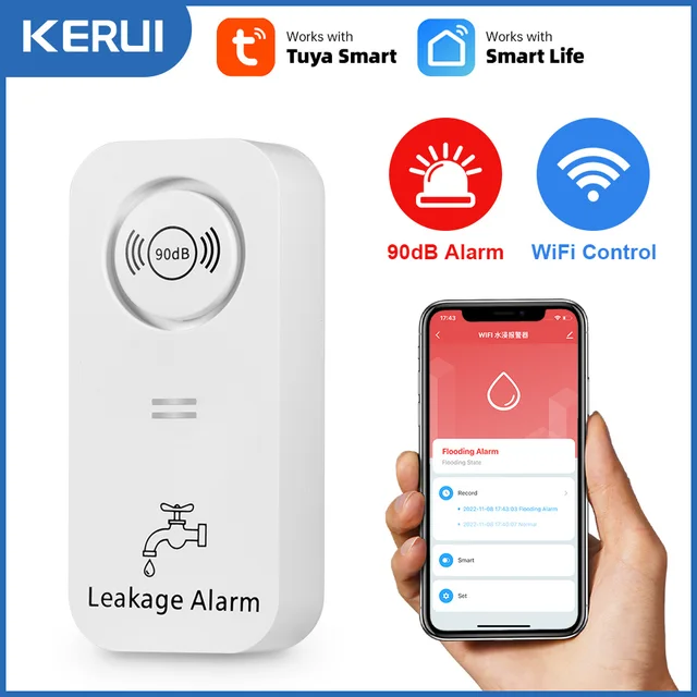 KERUI Tuya Smart Wireless Water Sensor Alarm 90db Water Leakage Detector Leak Alert Monitoring Leak and Drip Alarm For House 1