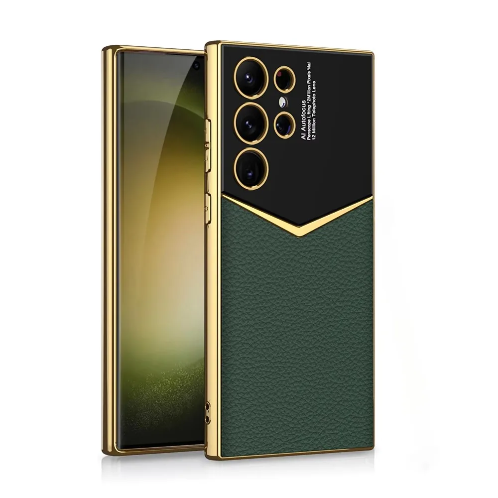 Premium Electroplated Leather Shockproof Phone Case - Hard Shell Design