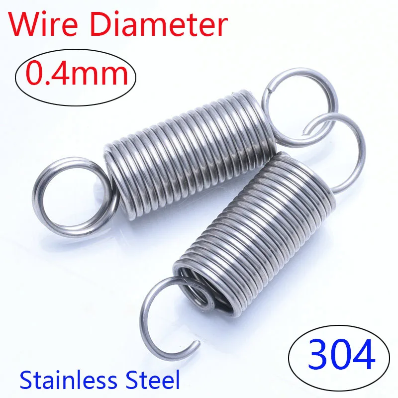 

10pcs Hook Spring 304 Stainless Steel Wire Diameter 0.4mm Outer Diameter 4mm Length 15-50mm