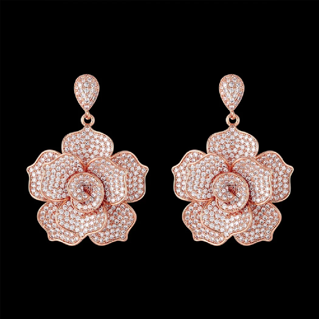 

Trendy jewelry Fashion Cubic Zirconia rose flower wedding Earrings luxury brand stud Earings Women Girls gifts