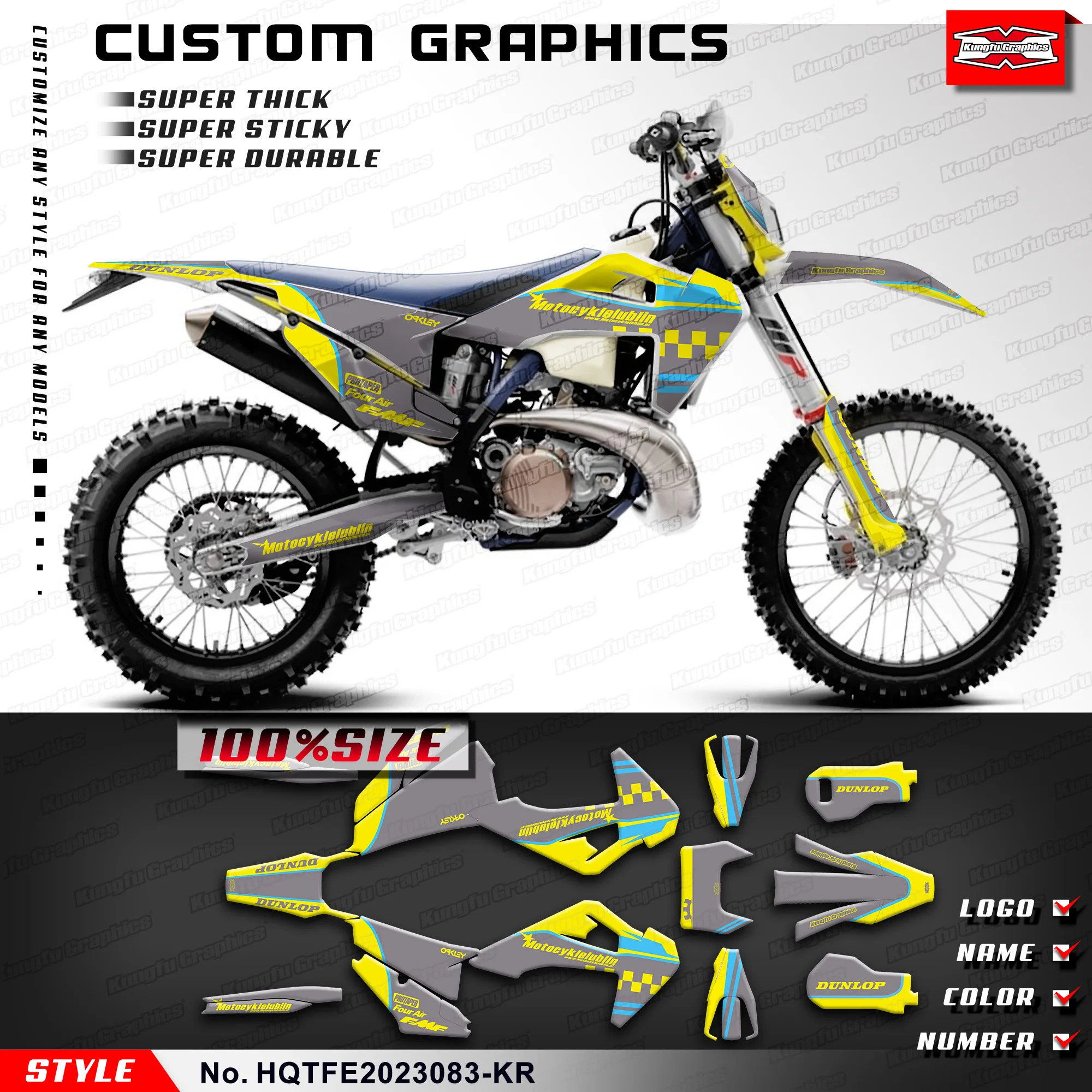 

KUNGFU графические мотоциклетные наклейки прочный винил для Husqvarna TE FE TC FC TX FX FS 2019-2023, HQTFE2023083-KR