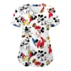 Miniso Minnie Mouse T-shirts V Neck Woman Clothes Hospital Tops Disney Top Women 2024 Nurse Uniform T-shirt Pocket Summer Tees 1