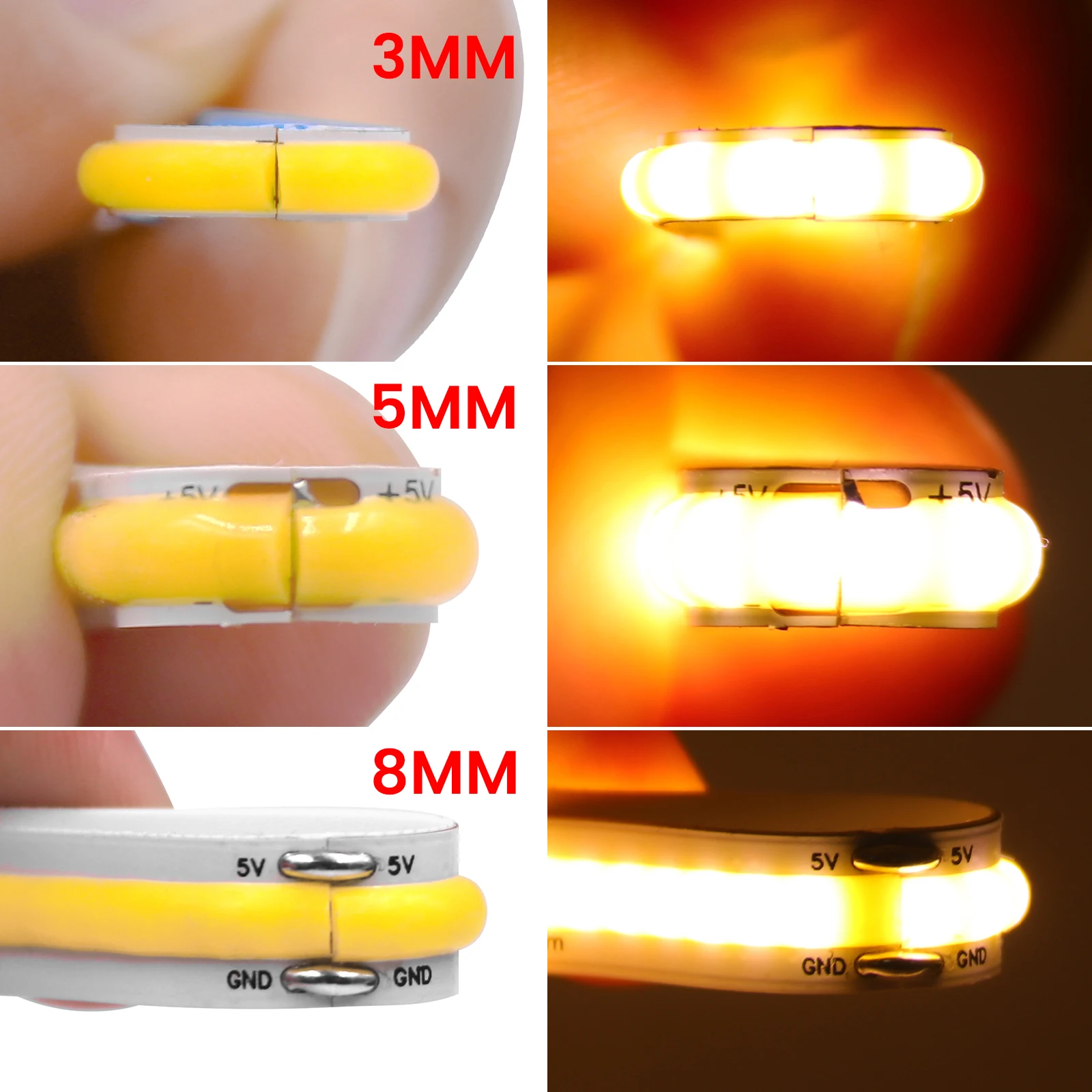 DC 5V 12V 24V COB LED Strip 320 384 480 528LEDs/m High Density Flexible COB LED Tape Light Bar 3MM 5MM 8MM PCB Linear Light 3