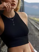 Blanc tricoté col rond femmes T-Shirt Sexy sans manches Camisole haut court femme serré Stretch débardeur dames T-Shirt haut Streetwear 2
