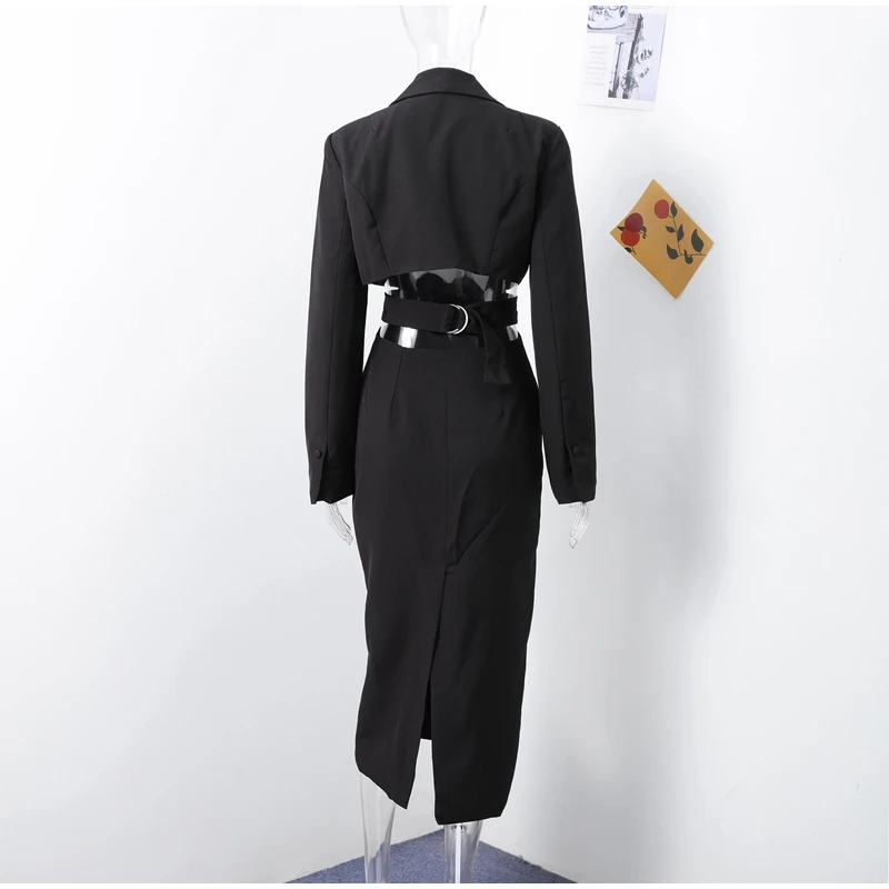 Elegante traje liso, vestidos largos para mujer, vintage, ajustado, sin espalda, con solapa y botonadura sencilla, vestido de otoño para mujer, versátil, para oficina y ropa de calle.