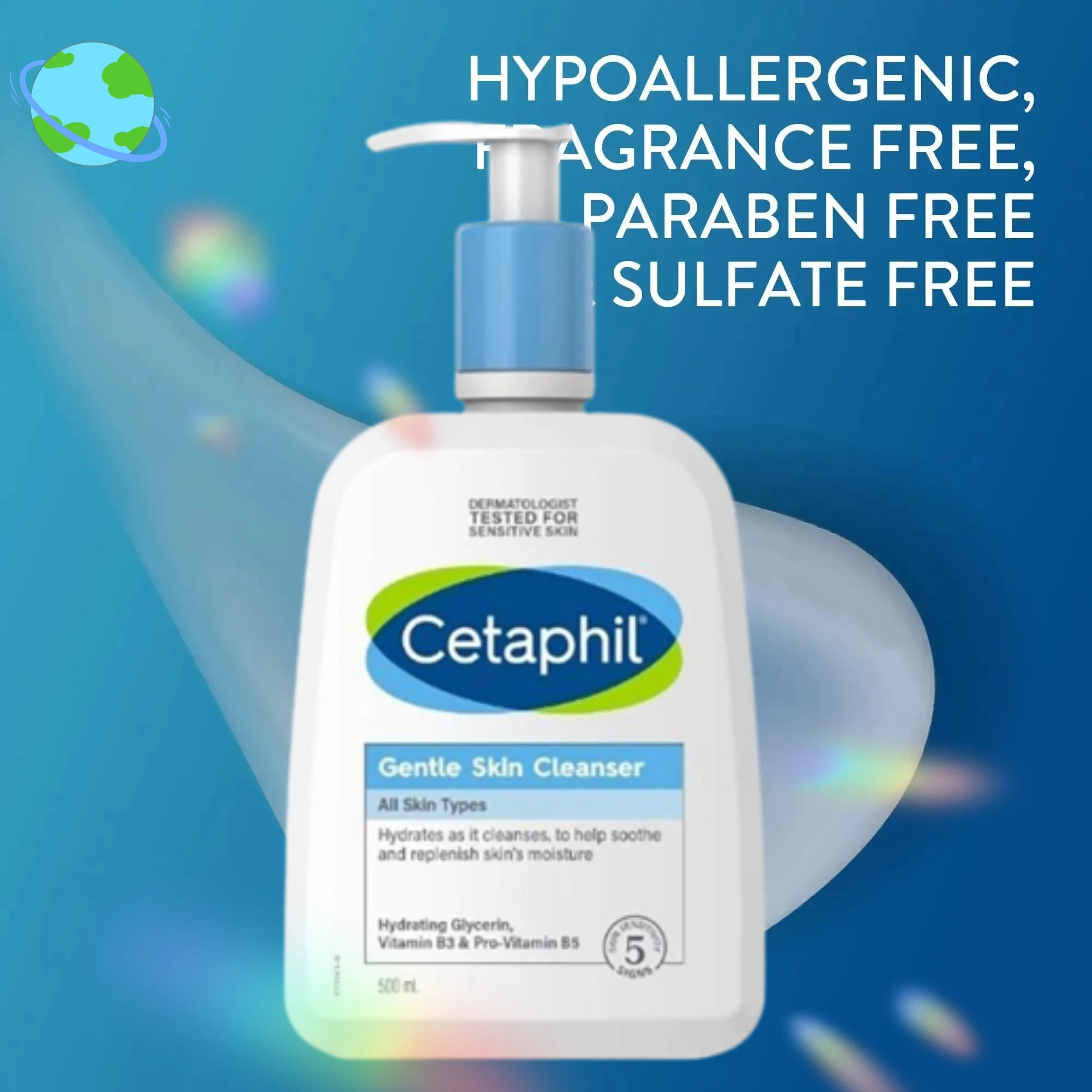

Cetaphil Gentle Skin Cleanser for Sensitive Skin 500ml Mild Damage Repair Hydrating Moisturising Acne Treatment