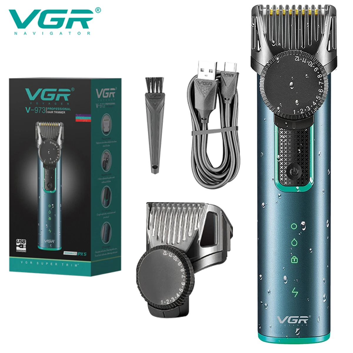 

VGR Hair Clipper Cordless Barber Rechargeable Hair Trimmer Waterproof Hair Cutting Machine Professional Trimmer for Men V-973