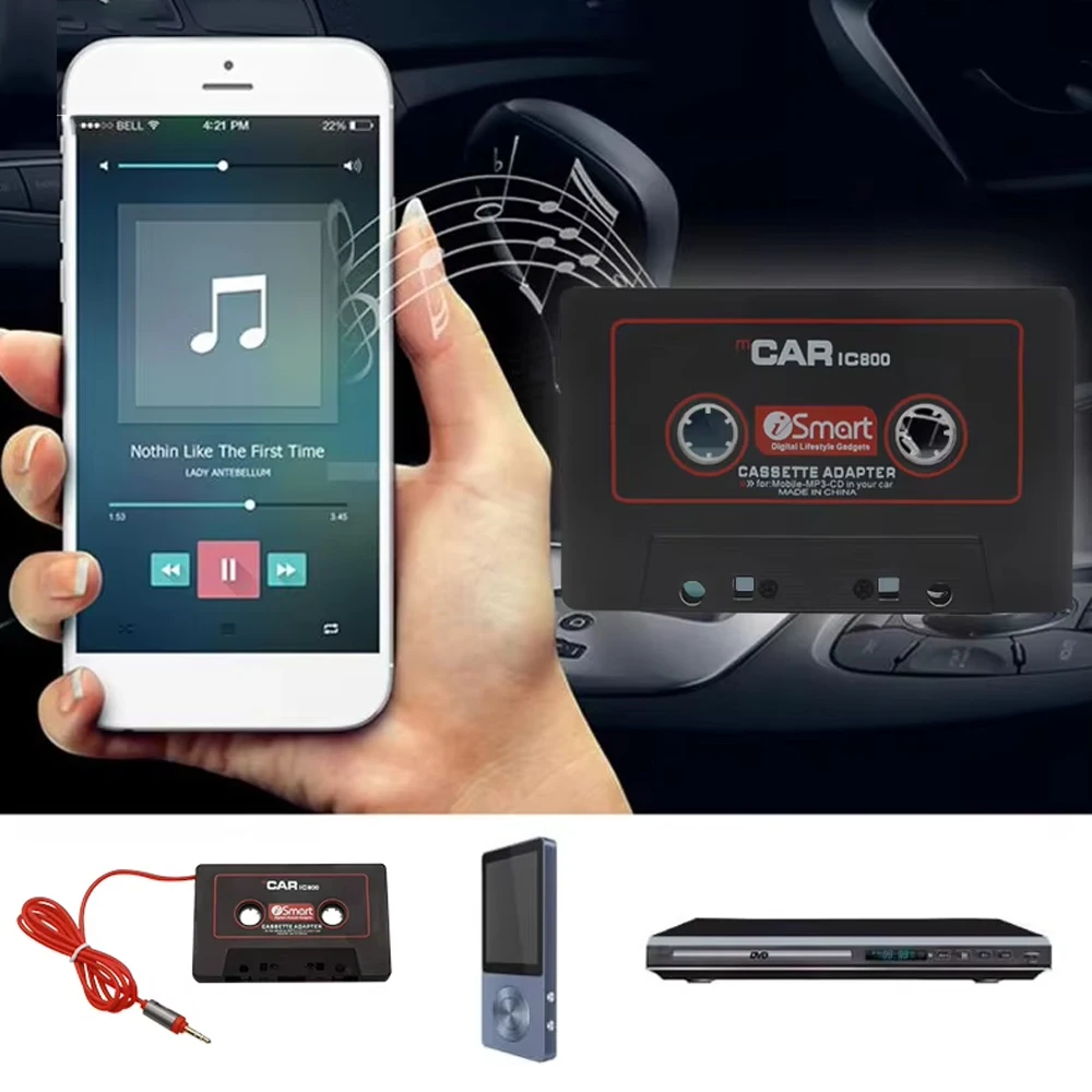 Kebidumei Car Cassette Player Tape Adapter Cassette Mp3 Player Converter For iPod For iPhone MP3 AUX Cable CD 3.5mm Jack