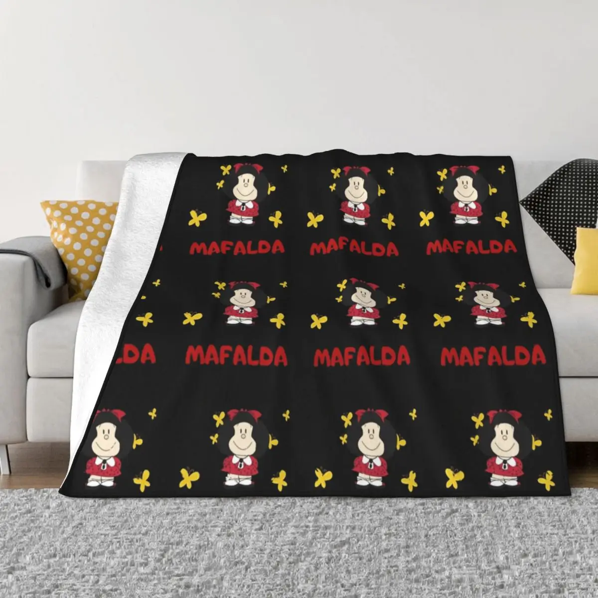 

Mafalda Butterflies Blankets Flannel Textile Decor Kawaii Cartoon Soft Throw Blankets for Bedding Office Plush Thin Quilt