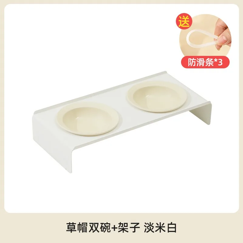 thumbnail image 1 of Cuenco de cerámica doble para gatos con soporte de hierro Cuencos elevados para agua y comida para mascotas Perros pequeños Suministros para beber, comer y alimentar, 1 of 5
