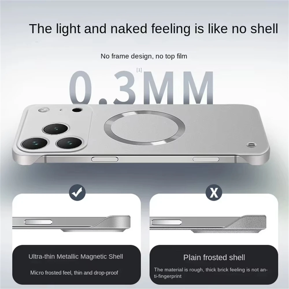 Ultra Thin Matte Frameless Phone Case with Magnetic Wireless Charging Compatibility