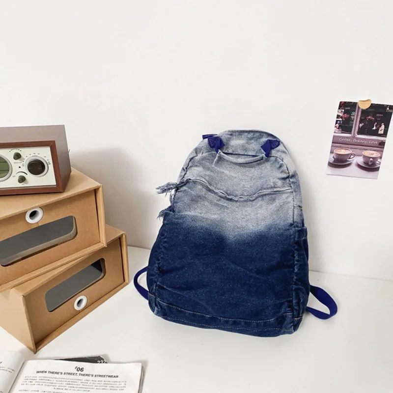 Women's Backpack 2024 New Gradient Washed Canvas Large Capacity Minimalist Denim Fashion Trend Backpack